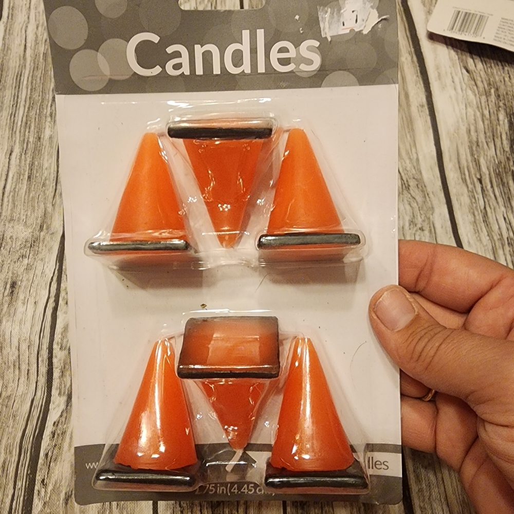 Construction Cone birthday party cake candles. Set of 6.
